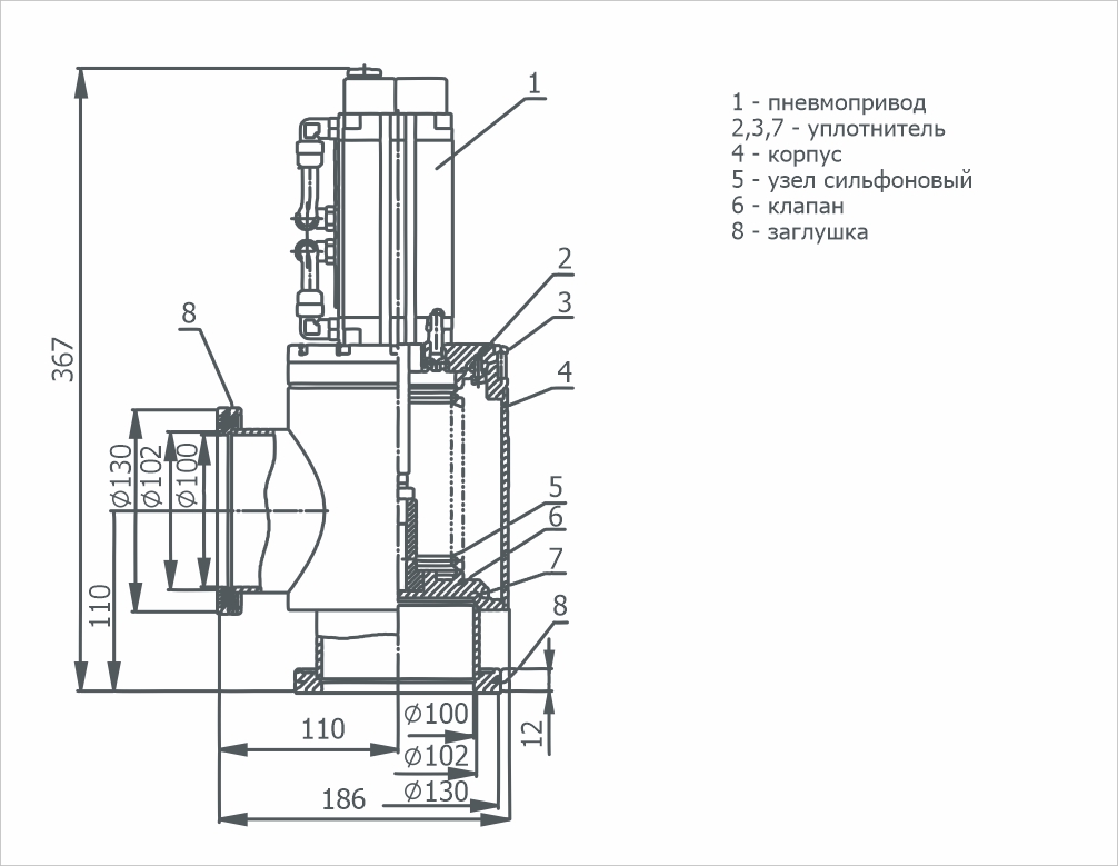 Габаритный чертёж КВП-100