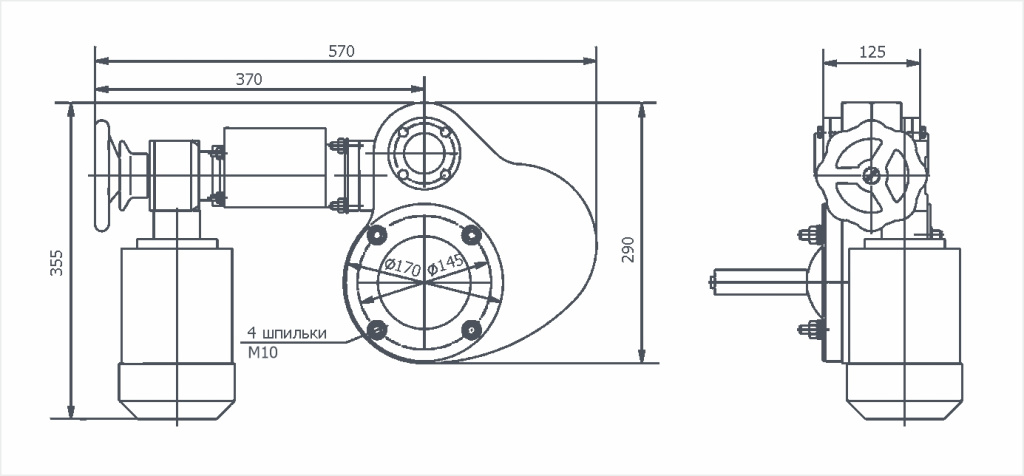 Габаритный чертёж 2ЗВЭ-100Р с редуктором