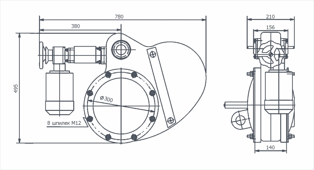 Габаритный чертёж 2ЗВЭ-250Р с редуктором