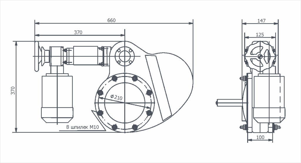 Габаритный чертёж 2ЗВЭ-160Р с редуктором
