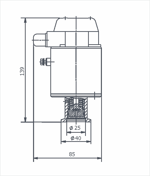 Габаритный чертёж 3КН-2,5 (нормально-закрытый)