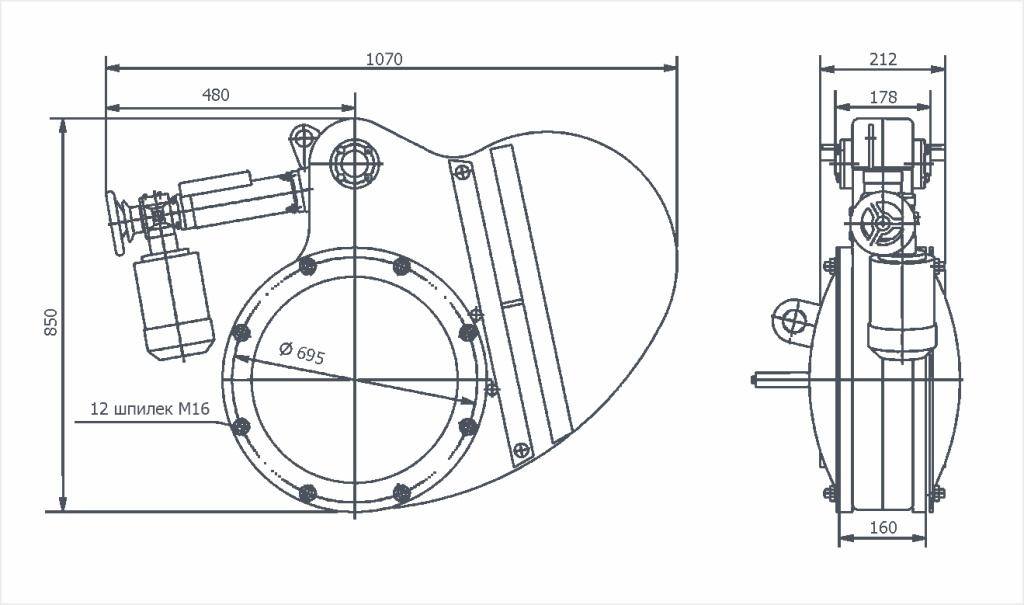 Габаритный чертёж 2ЗВЭ-630/400Р с редуктором