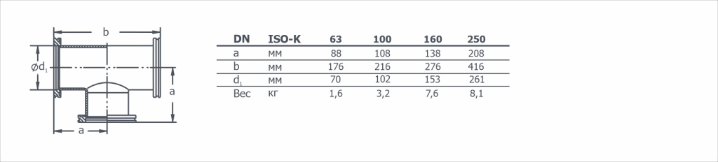 Габаритный чертеж на тройник ISO-K 